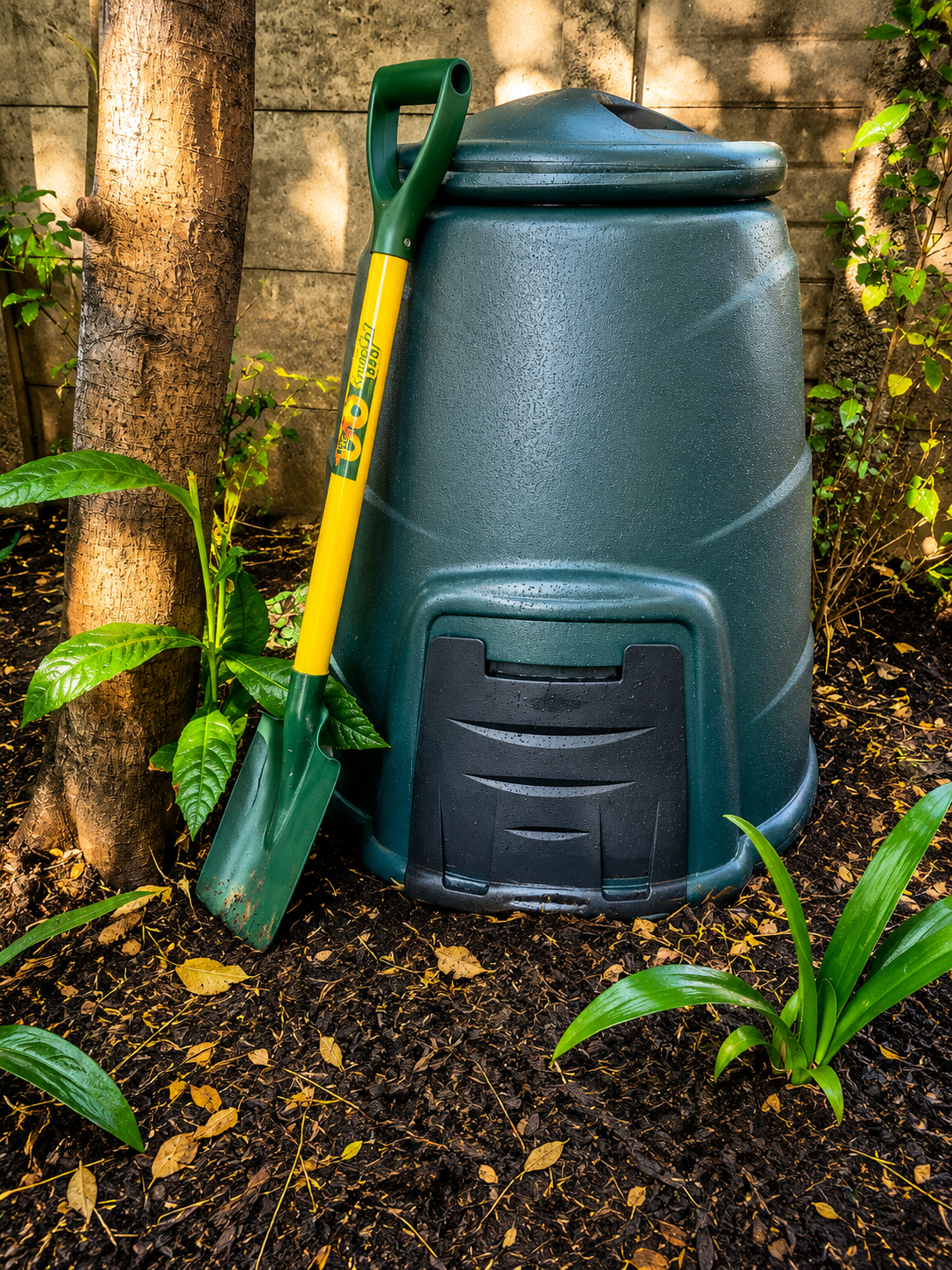 Compost bin in garden
